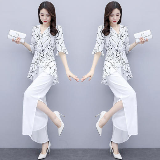 WZNH-YKSL6009新款大码显瘦女神范阔腿裤套装女时尚气质两件套 商品图1