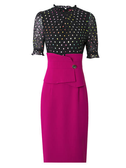 FMY-31098新款时尚优雅气质修身拼接印花假两件连衣裙 商品图3