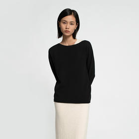 2020经典款女士纯山羊绒一字领稀针条纹套头衫