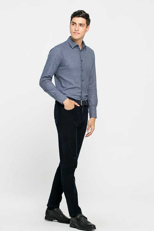 callisto蓝灰色千鸟格磨毛长绒棉意式领法兰绒衬衫FPSTL321C 商品图3