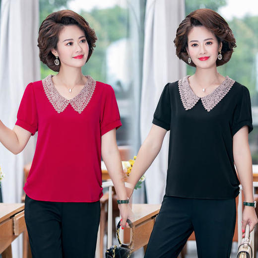 W-7855自制妈妈装短袖宽松大码半袖雪纺衫 商品图0