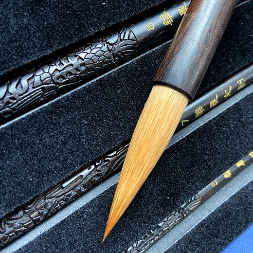 青云染 毛笔礼盒套装5只装 奢华黑檀毛笔 龙杆毛笔 手工毛笔 商品图4