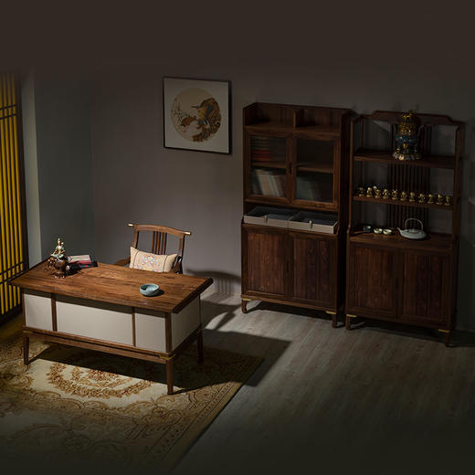 铜师傅 铜木家具 金韵天成 新中式 书桌椅 书柜 书房实木家具 商品图0
