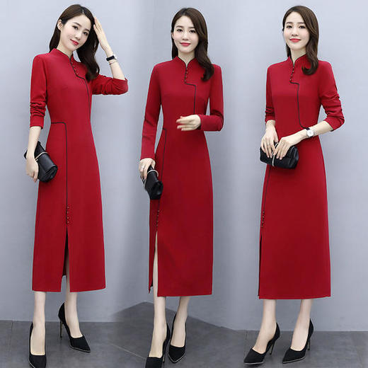 HRFS-WO68559新款气质通勤优雅V领连衣裙 商品图0