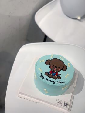 手绘小狗狗奶油蛋糕