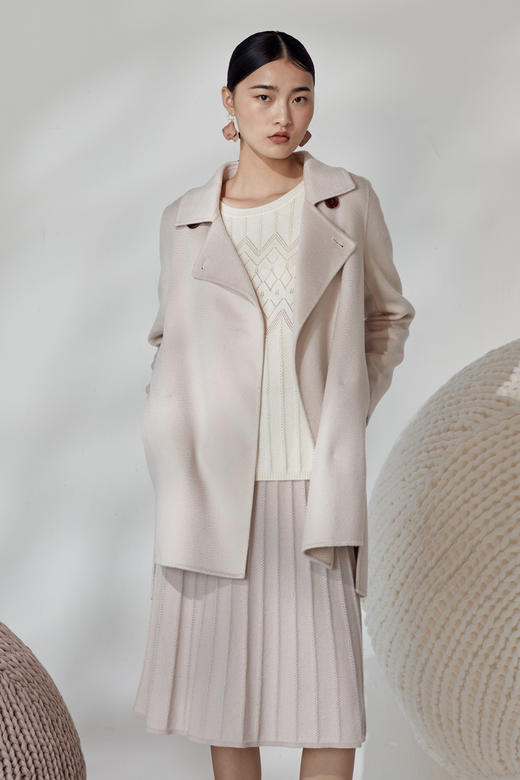 秋冬 水波纹女装侧开叉羊绒呢大衣  SJF16W503B 商品图1