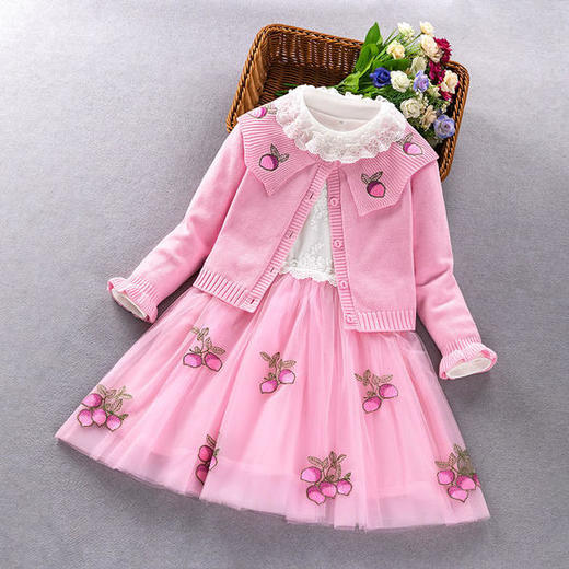 ALBL-2021新款潮流时尚女童纯棉长袖毛衣公主裙两件套 商品图0