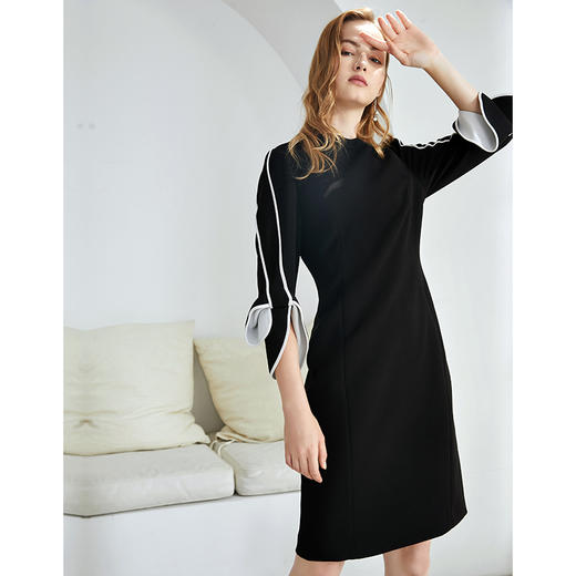 EITIE爱特爱女装秋季新款通勤洋气系带撞色显瘦百搭连衣裙女6007738 商品图1