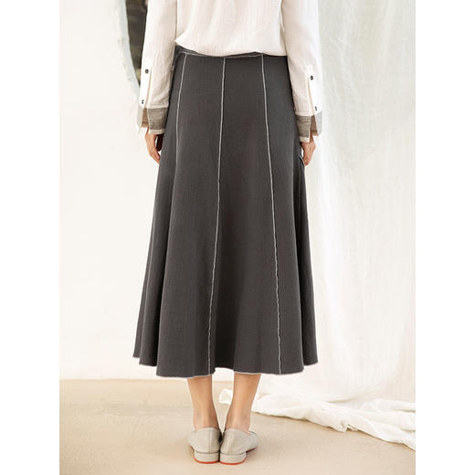 Famecoco范可儿秋季纯棉伞裙女a字中长款撞色半身裙F205HA001 商品图1