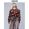 VIMAGE纬漫纪秋款复古印花宫廷风灯笼袖显瘦直筒上衣女V1413008 商品缩略图3