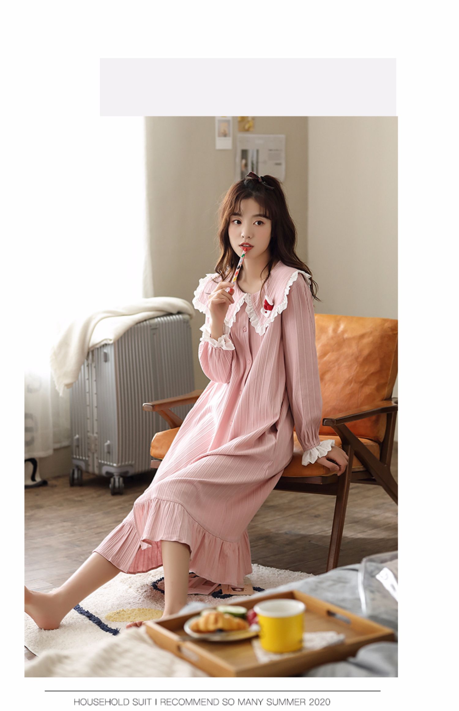 可人儿睡衣女士春秋纯棉长袖睡裙少女可爱娃娃领宽松家居服连衣裙