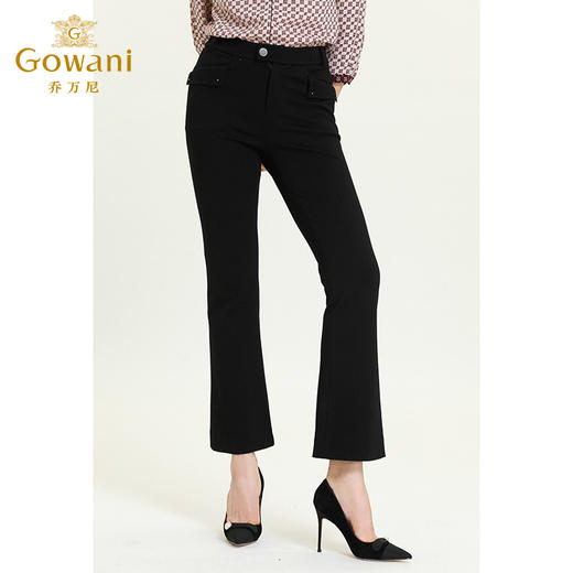 乔万尼新款裤子女显瘦百搭微喇黑色修身显高弹力小个子休闲裤ES3F543 商品图2