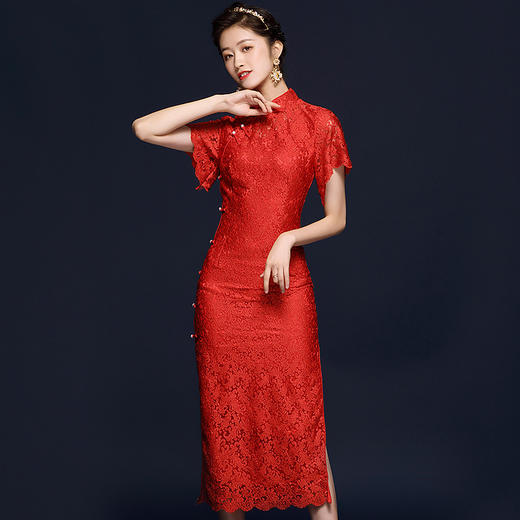 OYCP20539新款中国红色刺绣旗袍TZF 商品图2