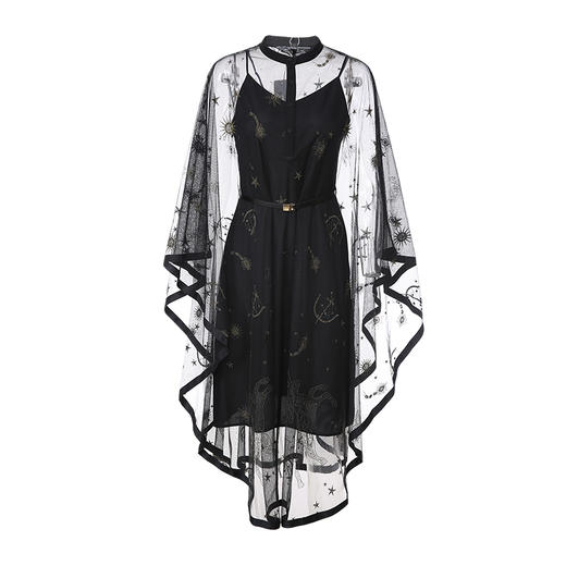 EITIE爱特爱秋季新款时尚吊带网纱披风收腰星空小黑裙礼服裙6077710 商品图4