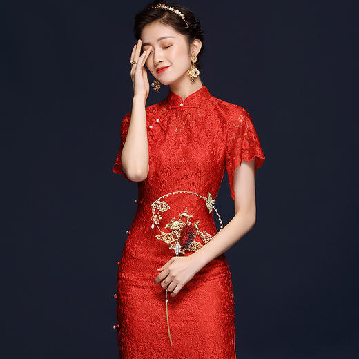 OYCP20539新款中国红色刺绣旗袍TZF 商品图0