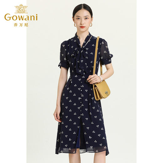 乔万尼夏新款真丝乔其碎花连衣裙女收腰显瘦气质桑蚕丝中长裙ES2E152 商品图1