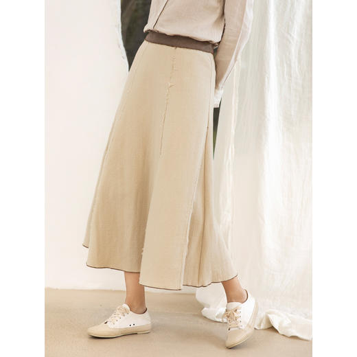 Famecoco范可儿秋季纯棉伞裙女a字中长款撞色半身裙F205HA001 商品图3