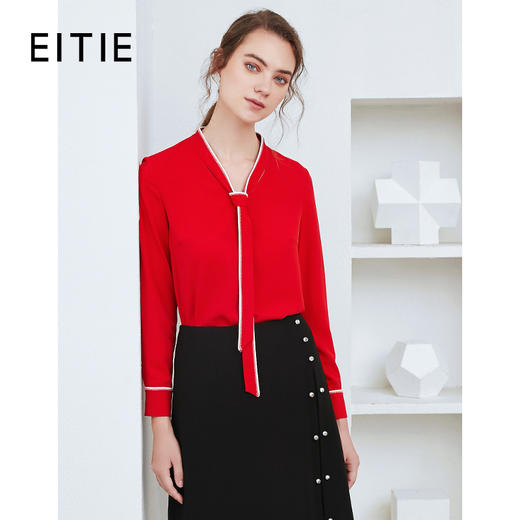 EITIE爱特爱女装时尚气质通勤系带V领显瘦衬衫C2013520 商品图0