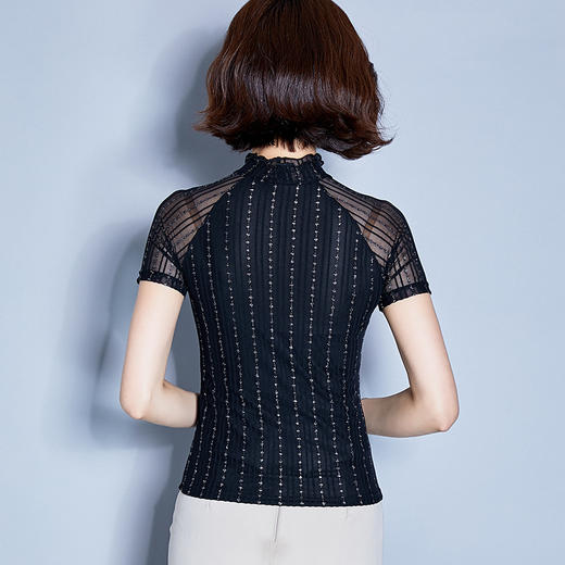 MZ-MZ2258创意款OL气质韩版棉套头短袖立领修身型女式T恤 商品图4