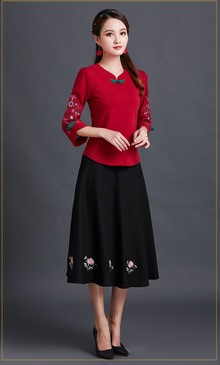 tzmz民族风女装上衣复古绣花t恤