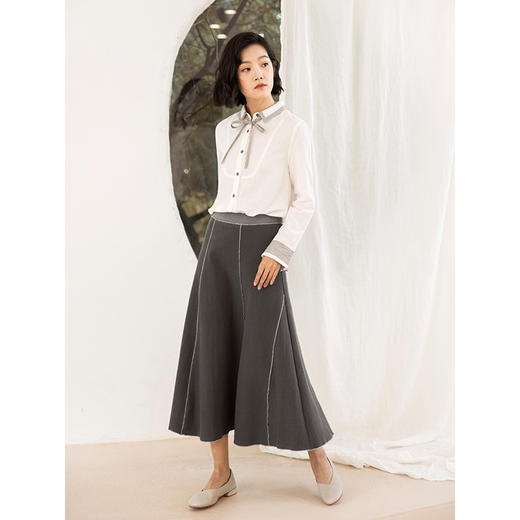 Famecoco范可儿秋季纯棉伞裙女a字中长款撞色半身裙F205HA001 商品图2