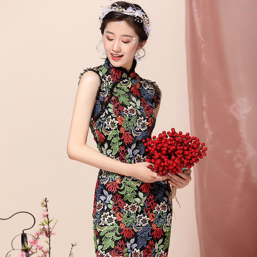 OYCP20188新款中国风优雅气质改良立领水溶刺绣旗袍裙TZF 商品图3