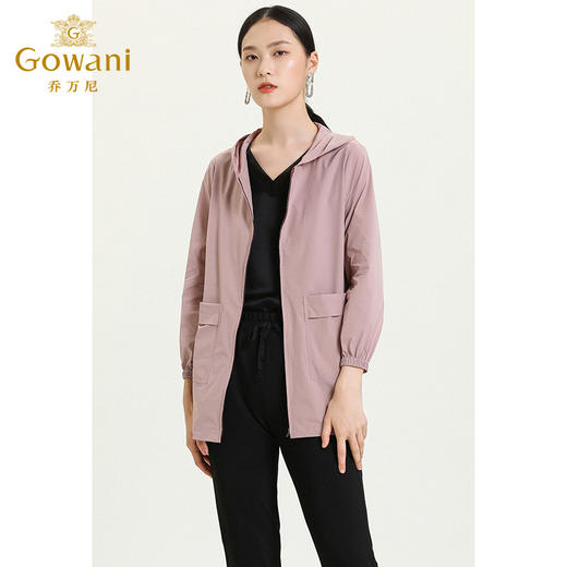 乔万尼新款风衣女中长款轻薄连帽人体工学设计感舒适上衣ES3B576 商品图1
