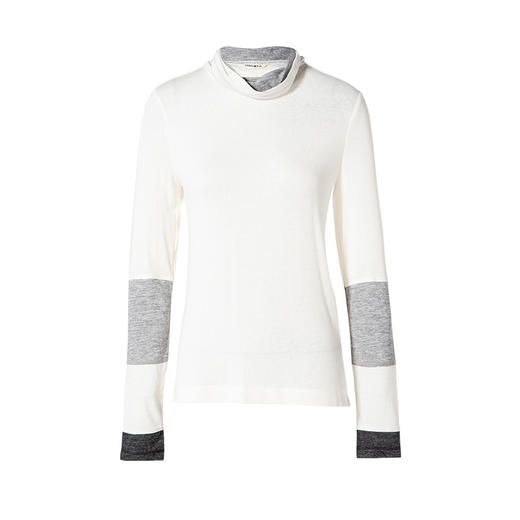 Famecoco范可儿面膜t恤女长袖薄款修身拼接撞色打底上衣F205BB012 商品图4