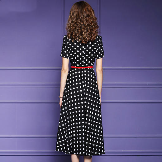 FMY-F20XL31440波点印花复古赫本风V领简约显瘦收腰中长裙 商品图1