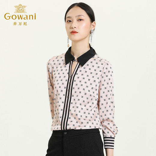 乔万尼新款拼接V领显瘦设计感精致百搭通勤风衬衫ES3C519 商品图1