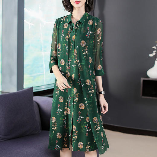 LYD-151131仿真丝新款中袖印花大码气质中长款大摆裙装 商品图2