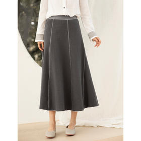 Famecoco范可儿秋季纯棉伞裙女a字中长款撞色半身裙F205HA001