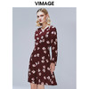 VIMAGE纬漫纪秋款复古印花显瘦V领收腰A字连衣裙女显瘦V1407011 商品缩略图0
