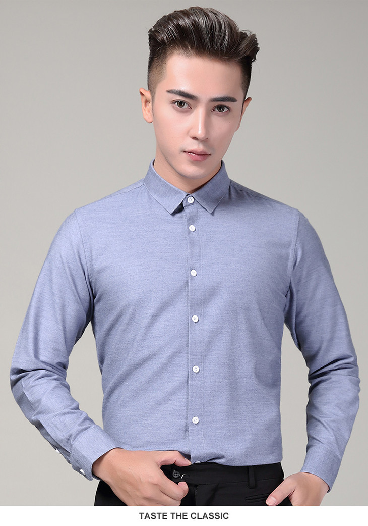 sinbos 中青年男士2018新款纯色翻领成熟职场商务男上衣百搭简约衬衫