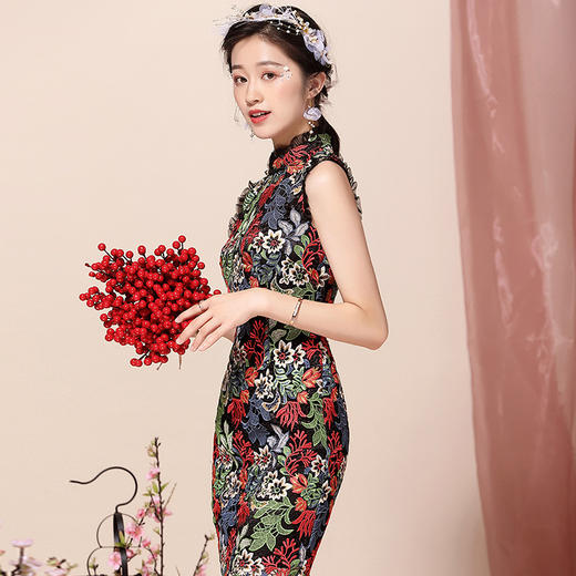 OYCP20188新款中国风优雅气质改良立领水溶刺绣旗袍裙TZF 商品图4