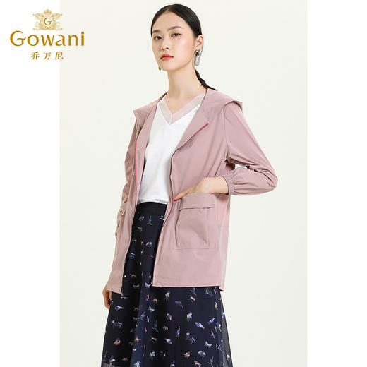 乔万尼新款风衣女中长款轻薄连帽人体工学设计感舒适上衣ES3B576 商品图3