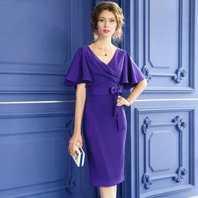 FMY-F20XL30663气质女神范短袖轻熟风时尚V领系带收腰包臀裙子