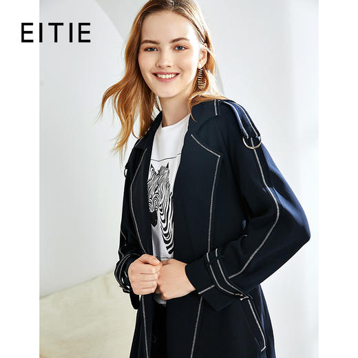 EITIE爱特爱秋季新款时尚通勤休闲舒适显瘦收腰风衣长外套女6004703 商品图0