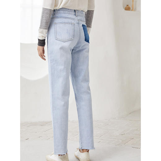 Famecoco范可儿直筒牛仔裤女破洞毛边设计感F205GA021 商品图1