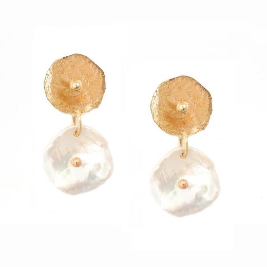 暂停｜POPPY FINCH-Modern Pearl-Gold Petal 耳环［加拿大设计师］ 商品图1