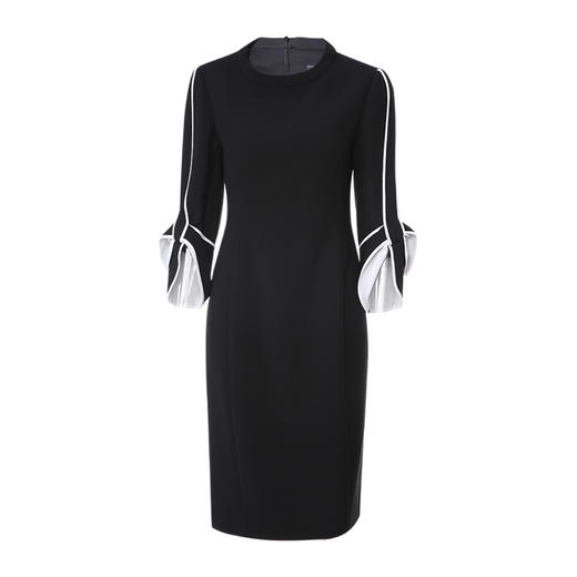 EITIE爱特爱女装秋季新款通勤洋气系带撞色显瘦百搭连衣裙女6007738 商品图4