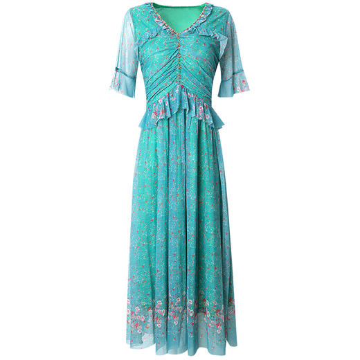 FMY-F20XL31286碎花短袖V领时尚小众气质超仙长裙子 商品图2