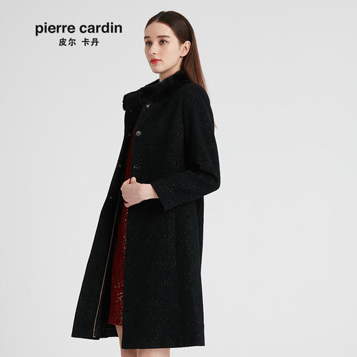 皮尔卡丹女装冬季新款黑色羊毛大衣水貂毛领女外套P94CL08B0
 商品图1