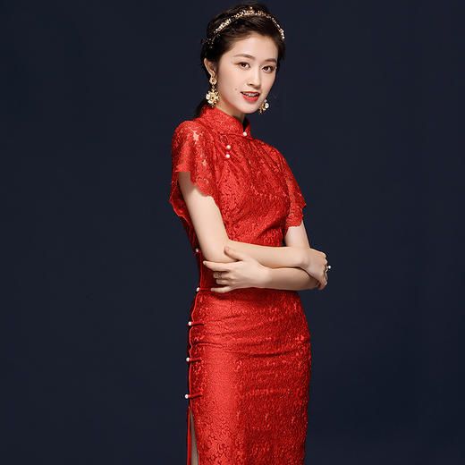 OYCP20539新款中国红色刺绣旗袍TZF 商品图1