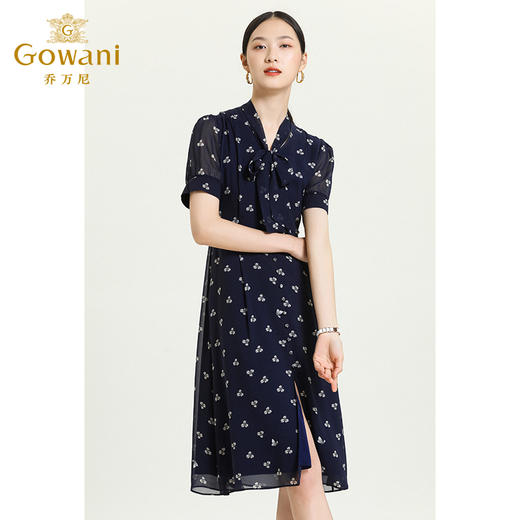 乔万尼夏新款真丝乔其碎花连衣裙女收腰显瘦气质桑蚕丝中长裙ES2E152 商品图2