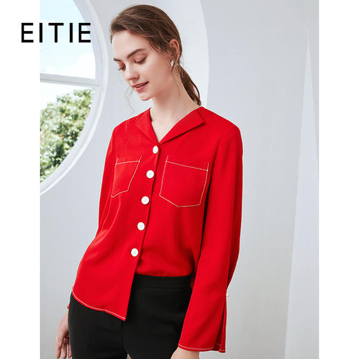 EITIE爱特爱秋季新款时尚通勤职业百搭显瘦喇叭袖衬衫上衣女C2009534 商品图0