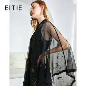 EITIE爱特爱秋季新款时尚吊带网纱披风收腰星空小黑裙礼服裙6077710