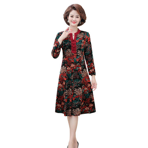 XK-BM9048中老年秋季新款短袖收腰宽松旗袍连衣裙 商品图3