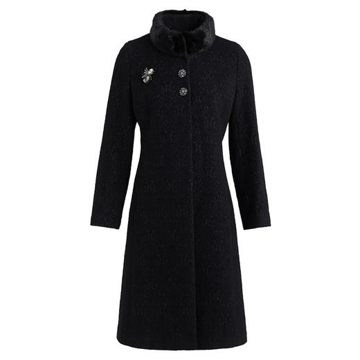 皮尔卡丹女装冬季新款黑色羊毛大衣水貂毛领女外套P94CL08B0
 商品图4