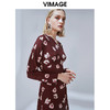 VIMAGE纬漫纪秋款复古印花显瘦V领收腰A字连衣裙女显瘦V1407011 商品缩略图2